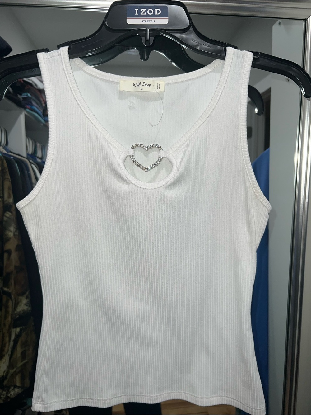 Wild Fable White Ribbed Crop Tank with Rhinestone Heart